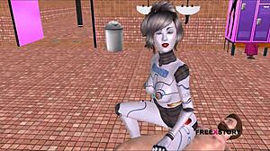 sexy sexbot poses hot then rides dick reverse cowgirl