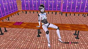 sexy sexbot poses hot then rides dick reverse cowgirl