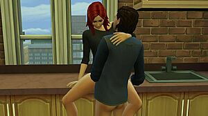 sims 4 redhead couple kitchen fingering blowjob anal creampie orgy