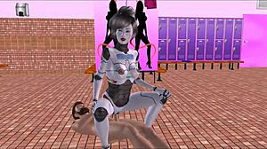 sexy sexbot poses hot then rides dick reverse cowgirl