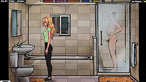 Jenny traps flashing exhibitionist then coats her tits in his thick cum hentai game