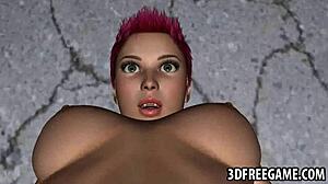 3D redhead lesbian babe moans as tongue dives wet pussy muff