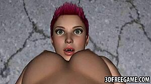 3D redhead lesbian babe moans as tongue dives wet pussy muff