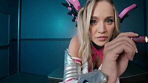 blonde mercy, suck this cock deep then ride it in cosplay frenzy!