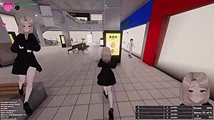 Bold hentai exhibitionist masturbates squirting in public game outdoors