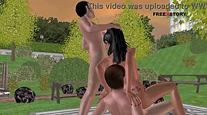 beautiful animated girl rides one guys cock while deepthroating another in multiple positions