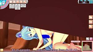 Aqua Konosuba strips nude hentai game fuck session