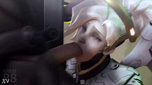 Nemôžem sa nasýtiť futanari Moira ako drví Mercy v Overwatch anime