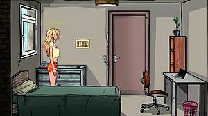 jenny kneels locker room helping pervert cum game