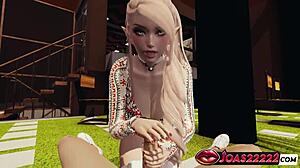 Xmas Elf Huge Tits Handjob Leads to Sloppy Cum Mouth Overflow