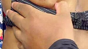 Horny asian college girl fingers wet pussy with boyfriend then fucks hard