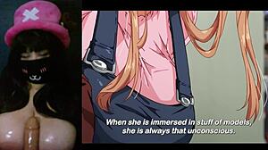 Chubby Goth Milf Watches Huge Tits Hentai Dildo Play!