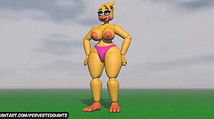 Toy Chica Giantess Traps Giant in Panties with Huge Furry Toys