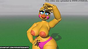 Toy Chica Giantess Traps Giant in Panties with Huge Furry Toys
