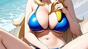 Maestra Pokémon Cynthia Flaunts Pregnant Body Kissing Licking Beach Delights