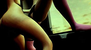 Ladyboy Pounds Curvy Futanari Girl's Fat Ass Against Window for Public View