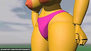 Toy Chica Giantess Traps Giant in Panties with Huge Furry Toys