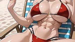 momo yaoyorozu in bikini begs for cream on her muscular pregnant body