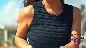 Beautiful Brunette Milf in Lingerie Devours Cock Outdoors