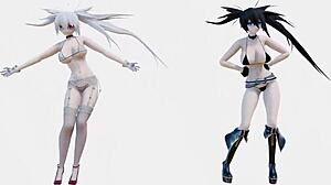 Black Rock Shooter and Sibling Rock Helltaker Dance in Tight Sexy Underwear Bikini Tease