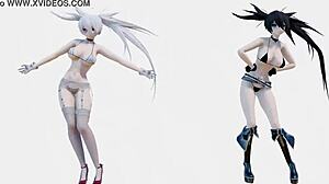 Black Rock Shooter and Sibling Rock Helltaker Dance in Tight Sexy Underwear Bikini Tease