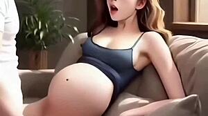 young pregnant girl masturbates then gets fucked sofa!