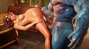 Giant orc cock rips elf pussy wide squirting gangbang creampie interracial