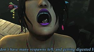 Vore giantess Lulu devours Liz's huge tits and ass in belly swallow