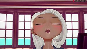 mirage from incredibles suckin my cock with those huge oppai tits