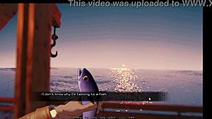 hey in hentai game ep 3 she kisses a cock first time during casting and he cums too soon