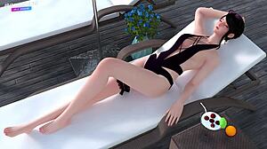 Curvy Asian gamer's fat ass licked deep while jerking off to pussy closeups