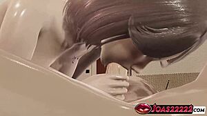 Asian Anime Pantyhose Girl Teases Big Dick Handjob Squat Blowjob Cumshot