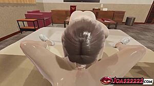 Asian Anime Pantyhose Girl Teases Big Dick Handjob Squat Blowjob Cumshot