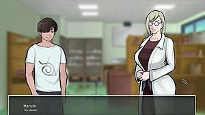 Konoha big tits milf teacher sneaks blowjob on students cock parody