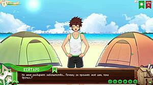 Taiga jerks off behind tree in game camp path 2 part 11