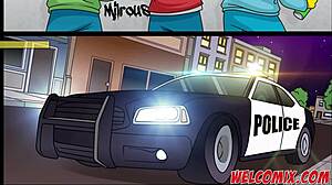 Three Guys Pound Busty Police Babes in Office Costumes