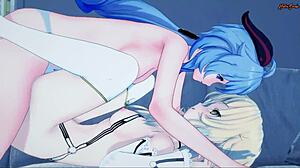 ganyu slams strapon into lumine doggystyle till orgasm hits hard genshin hentai