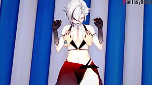 Arlecchino bikini blowjob beach sex with huge oppai Genshin fantasy