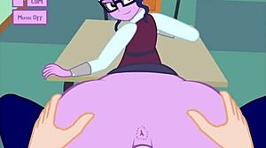 classroom pony gets anal facial with glasses