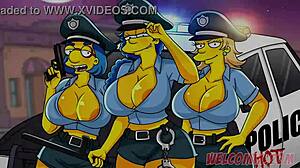Three Guys Pound Busty Police Babes in Office Costumes