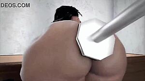 hot puta takes huge dildo deep in her shaved ass doggystyle pounding