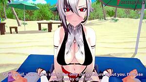Arlecchino bikini blowjob beach sex with huge oppai Genshin fantasy