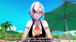 Arlecchino bikini blowjob beach sex with huge oppai Genshin fantasy