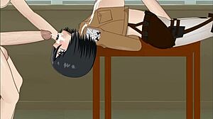 mikasa ackerman's futanari monster cock deepthroats and flashes tits