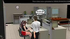 What secrets unfold in the late night office during this 3D animated hentai game session?