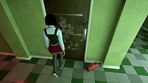 Kira shoves her tight holes against that wall for deep pounding in 3D hentai game