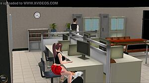 What secrets unfold in the late night office during this 3D animated hentai game session?