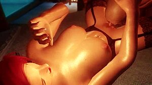 Skyrimporn Priest of Arkay rides redhead prostitute's big tits in lingerie cowgirl