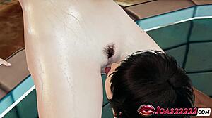 Hitomi Fingers Hairy Pussy To Explosive Pool Squirt!