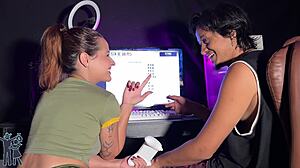 Brunette Milf Sucks Monster Cock While Gaming Strip Loser